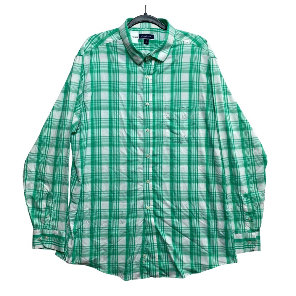 Club Room Shirt Mens XL Green Plaid Button Down Performance Stretch Long Sleeve